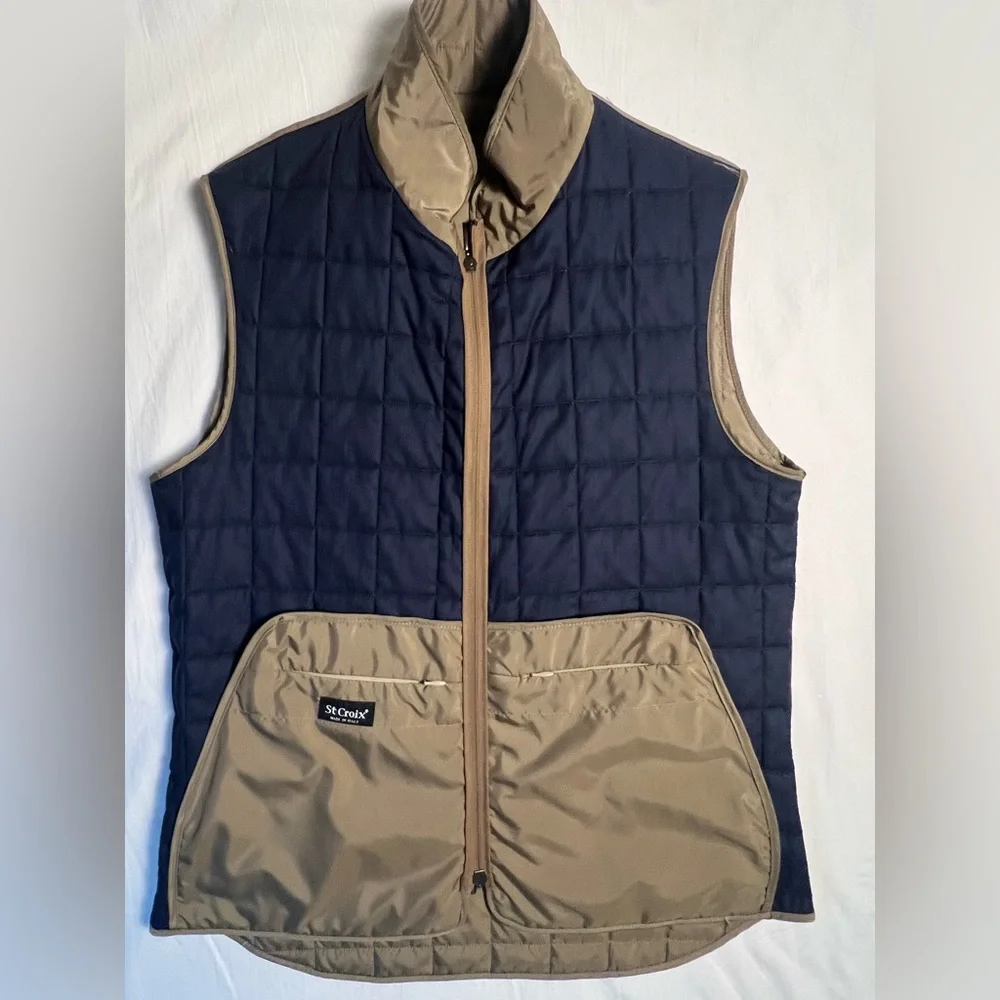 St. Croix Quilted Vest Mens Small Navy Khaki Made in Italy